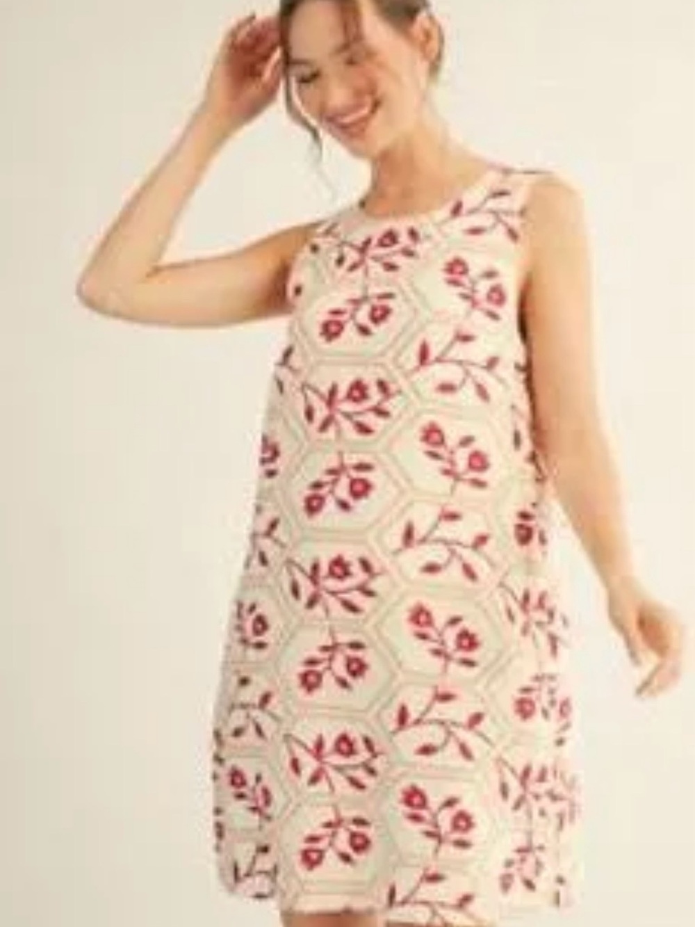 JODIFL - FLORAL SHIFT DRESS /SLEEVELESS Cream, Red, soft Gold / NWT SIZE MEDIUM